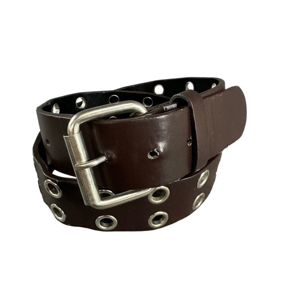 Justice Girls Brown Faux Leather Double Grommet Belt Silver Buckle Size M 822229